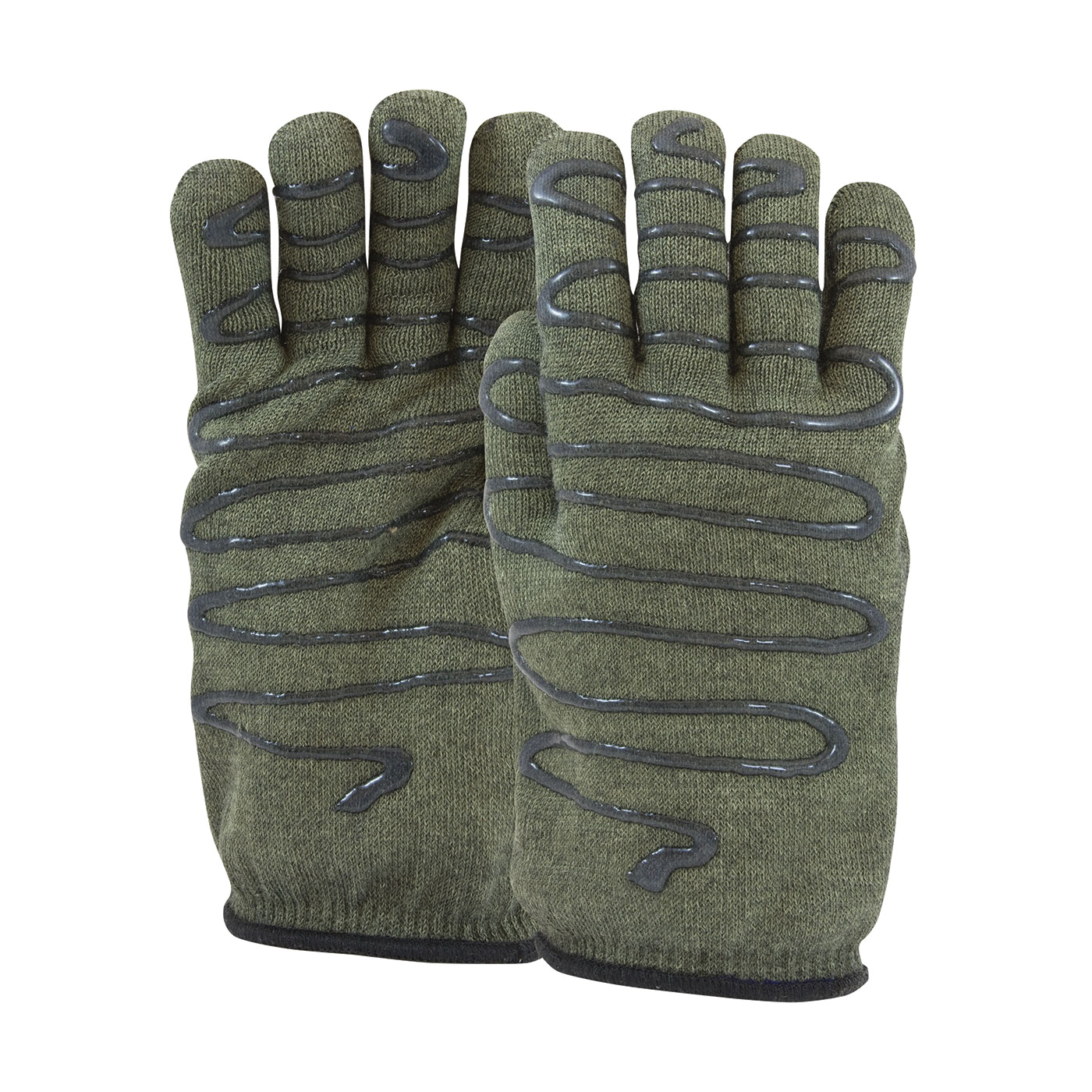 PIP® Kut-Gard® 43-851L Hot Mill Gloves, L, Kevlar®/Preox, Dark Green, Cotton Terry Lining, Open Cuff, SilaGrip™ Coating, 11 in L, Resists: Abrasion, Cut and Flame