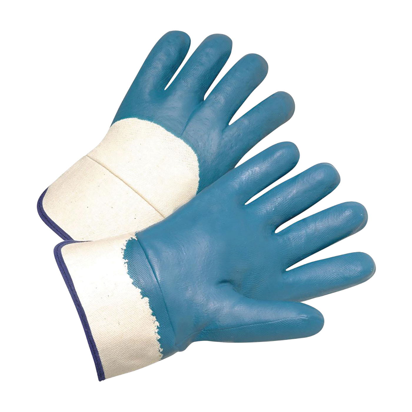PIP® 4550/L Unisex General Purpose Gloves, Coated/Work, Full Finger/Wing Thumb Style, L, Nitrile Palm, Nitrile, Blue, Safety Cuff, Nitrile Coating, Resists: Abrasion, Jersey Lining
