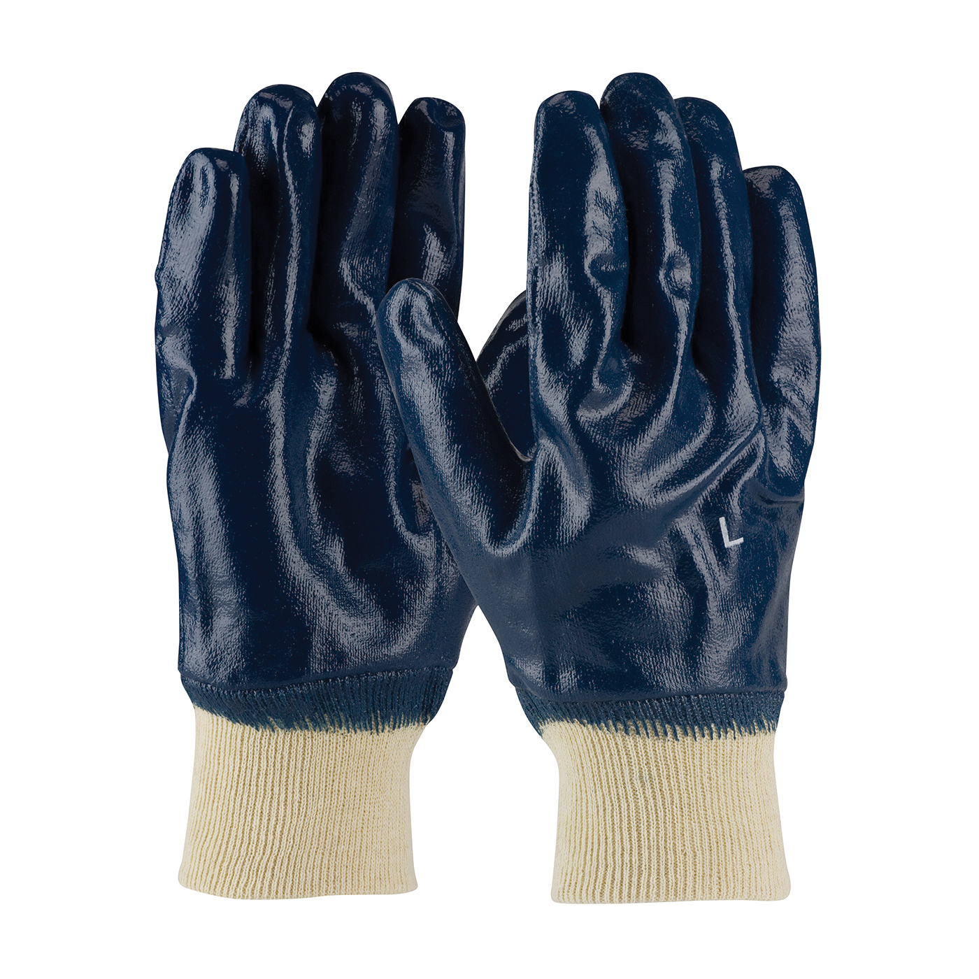 PIP® ArmorTuff® 56-3152/L Dipped Fully Coated Gloves, L, Nitrile, Blue, Cotton Jersey Lining, 10.6 in L, Resists: Abrasion, Chemical, Grease and Oil, Supported Support, Knit Wrist Cuff, 0.7 mm THK