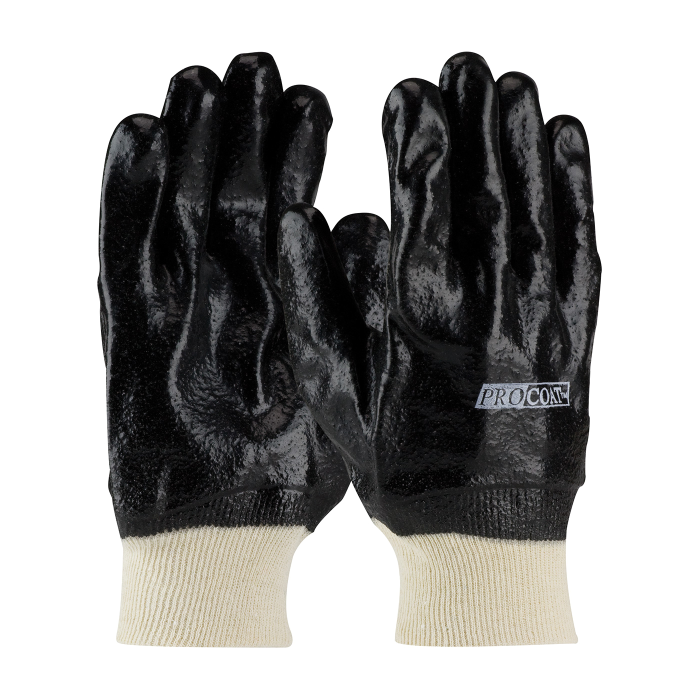 PIP® ProCoat® 58-8015R Men's Single Dipped Chemical-Resistant Gloves, Universal, Cotton, Black, Cotton Interlock Knit Lining, 10 in L, Resists: Abrasion, Cut, Liquid, Oil, Puncture and Tear, Supported Support, Knit Wrist Cuff