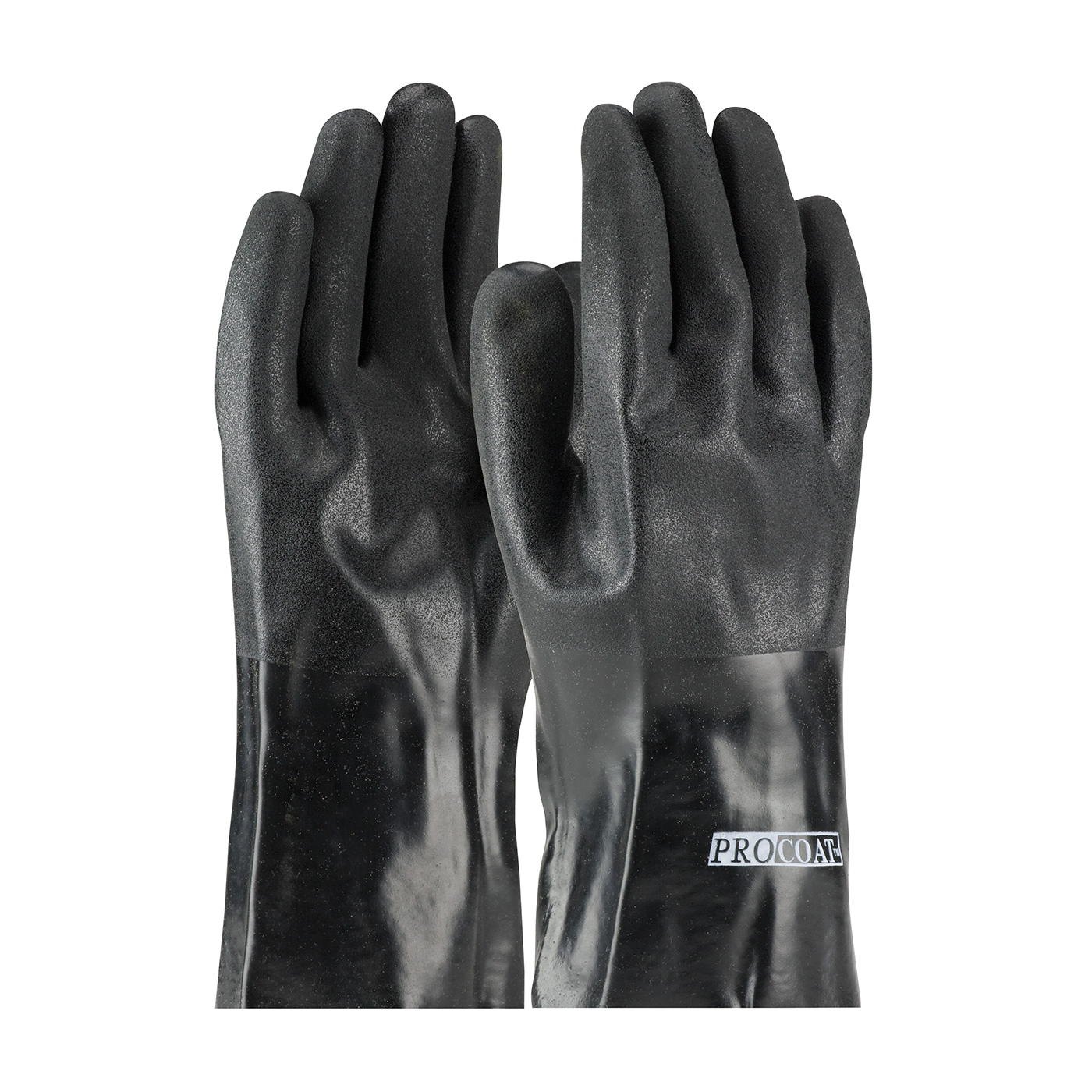 PIP® ProCoat® 58-8030DD Double Dipped Men's Chemical-Resistant Gloves, Universal, Cotton/PVC, Black, Jersey Lining, 12 in L, Resists: Abrasion, Cut, Puncture and Tear, Supported Support, Gauntlet Cuff