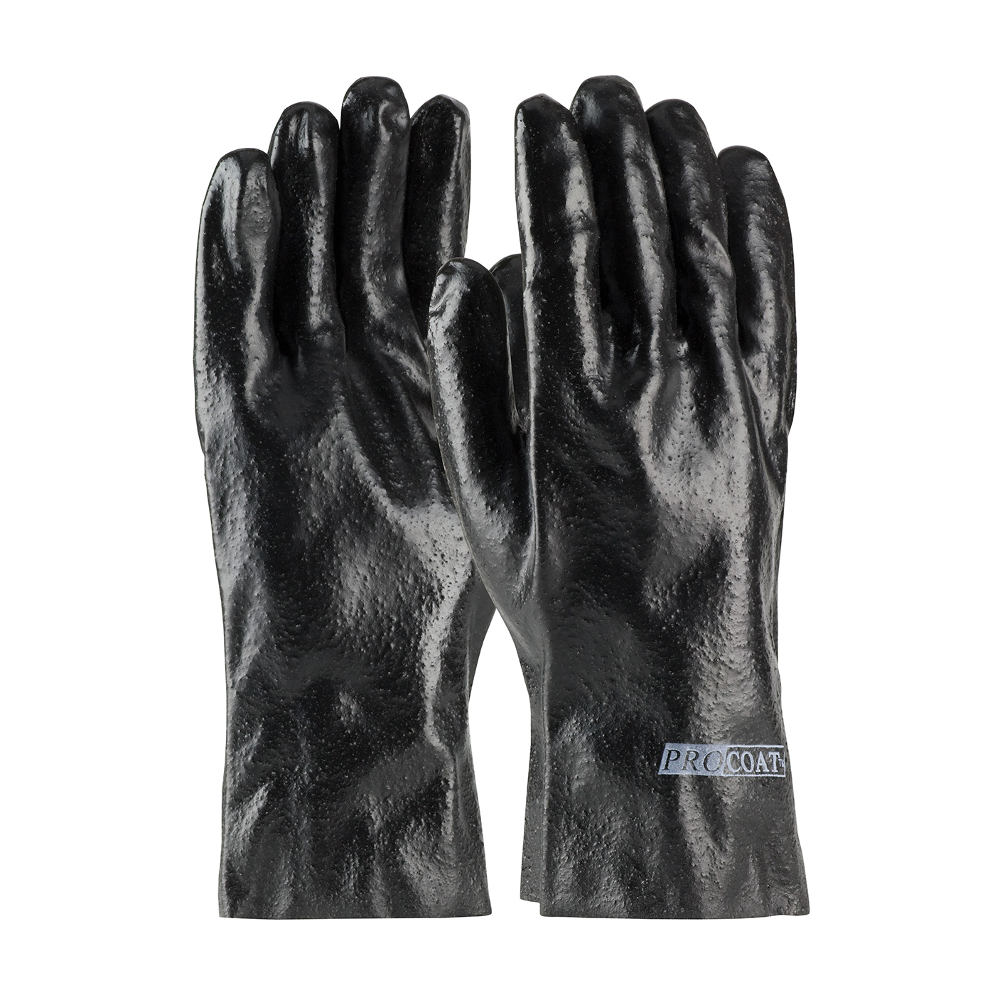 PIP® ProCoat® 58-8030R Men's Single Dipped Fully Coated Gloves, Universal, Cotton/PVC, Black, Cotton Interlock Knit Lining, 12 in L, Resists: Abrasion, Cut, Puncture and Tear, Supported Support, Gauntlet/Straight Cuff