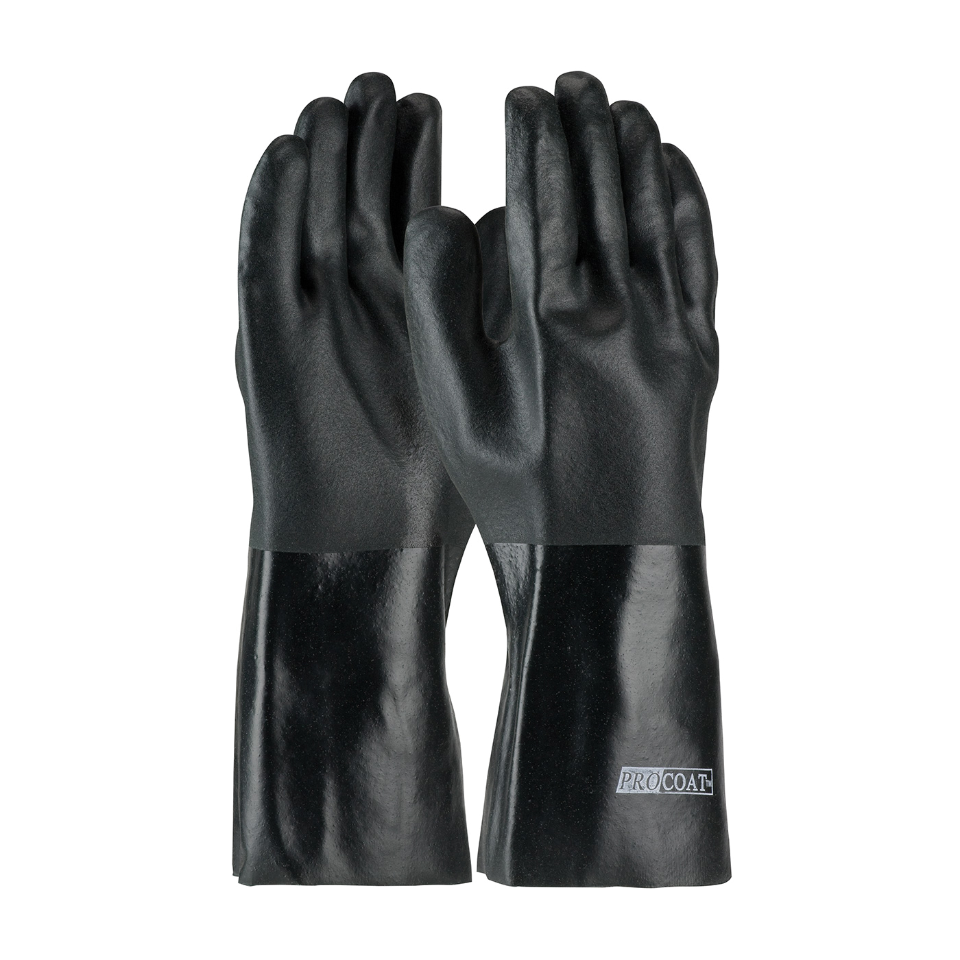 PIP® ProCoat® 58-8040DD Double Dipped Men's Fully Coated Gloves, Universal, Cotton/PVC, Black, Jersey Lining, 14 in L, Resists: Abrasion, Cut, Puncture and Tear, Supported Support, Gauntlet Cuff