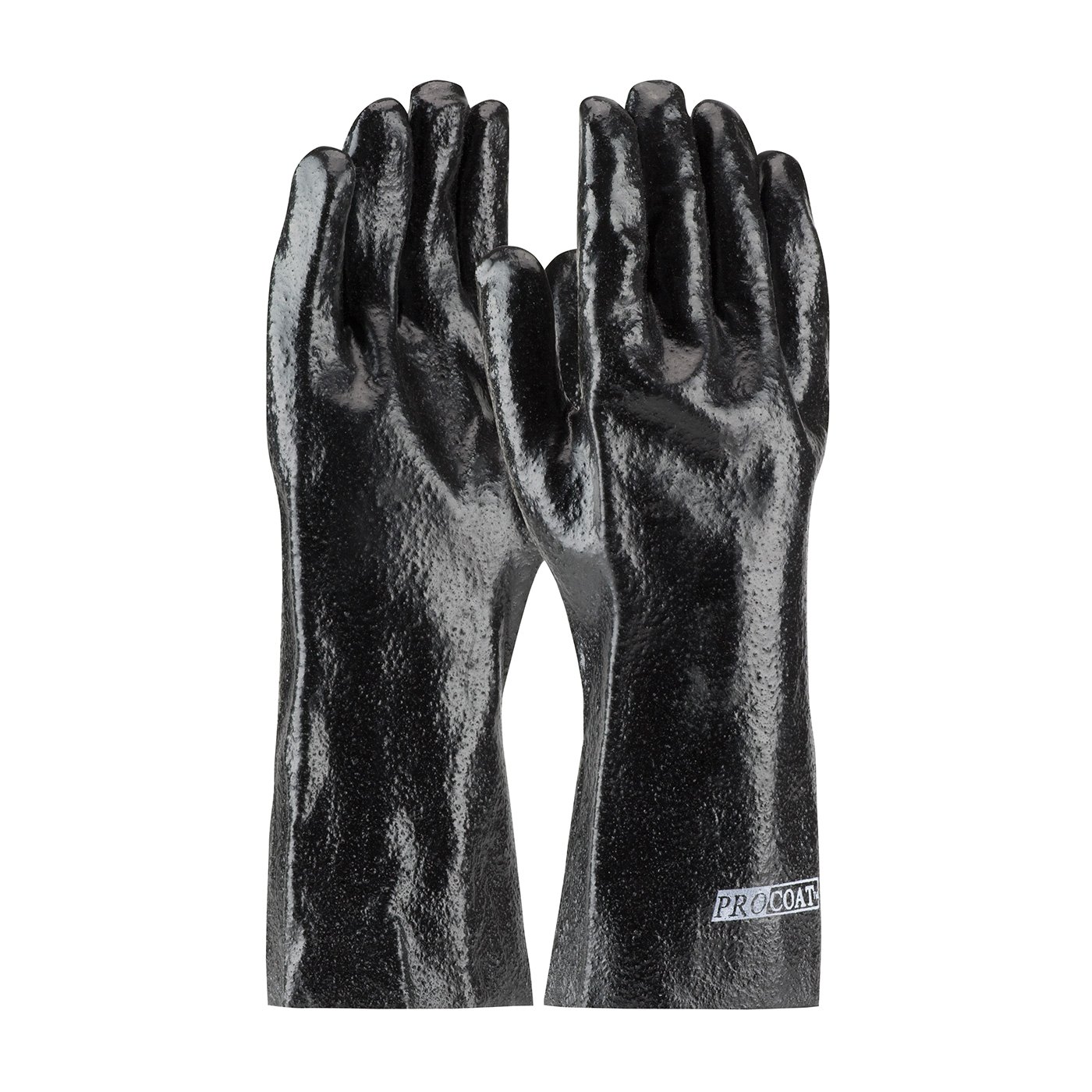 PIP® ProCoat® 58-8040R Men's Single Dipped Chemical-Resistant Gloves, Universal, Cotton/PVC, Black, Cotton Interlock Knit Lining, 14 in L, Resists: Abrasion, Cut, Puncture and Tear, Supported Support, Gauntlet/Straight Cuff