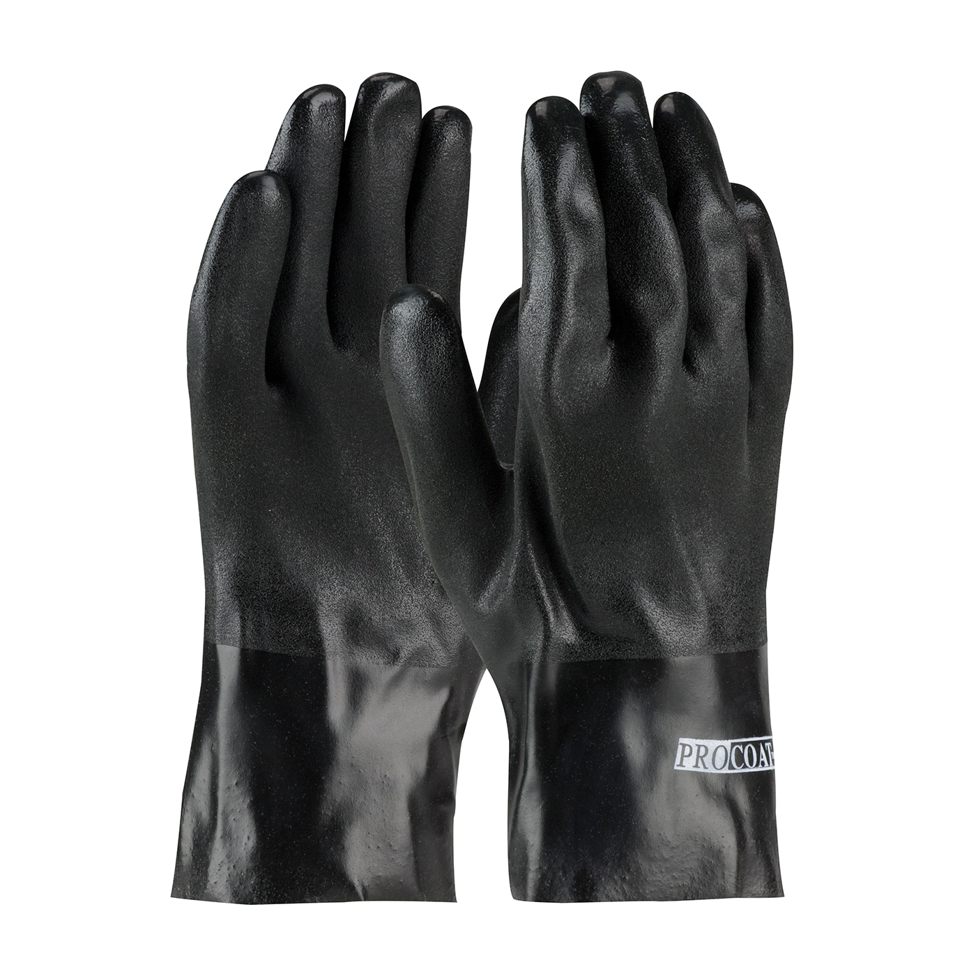 PIP® ProCoat® 58-8120DD Double Dipped Men's Chemical-Resistant Gloves, Universal, Cotton/PVC, Black, Cotton Interlock Knit Lining, 10 in L, Resists: Abrasion, Cut, Liquid, Oil, Puncture and Tear, Supported Support, Straight Cuff