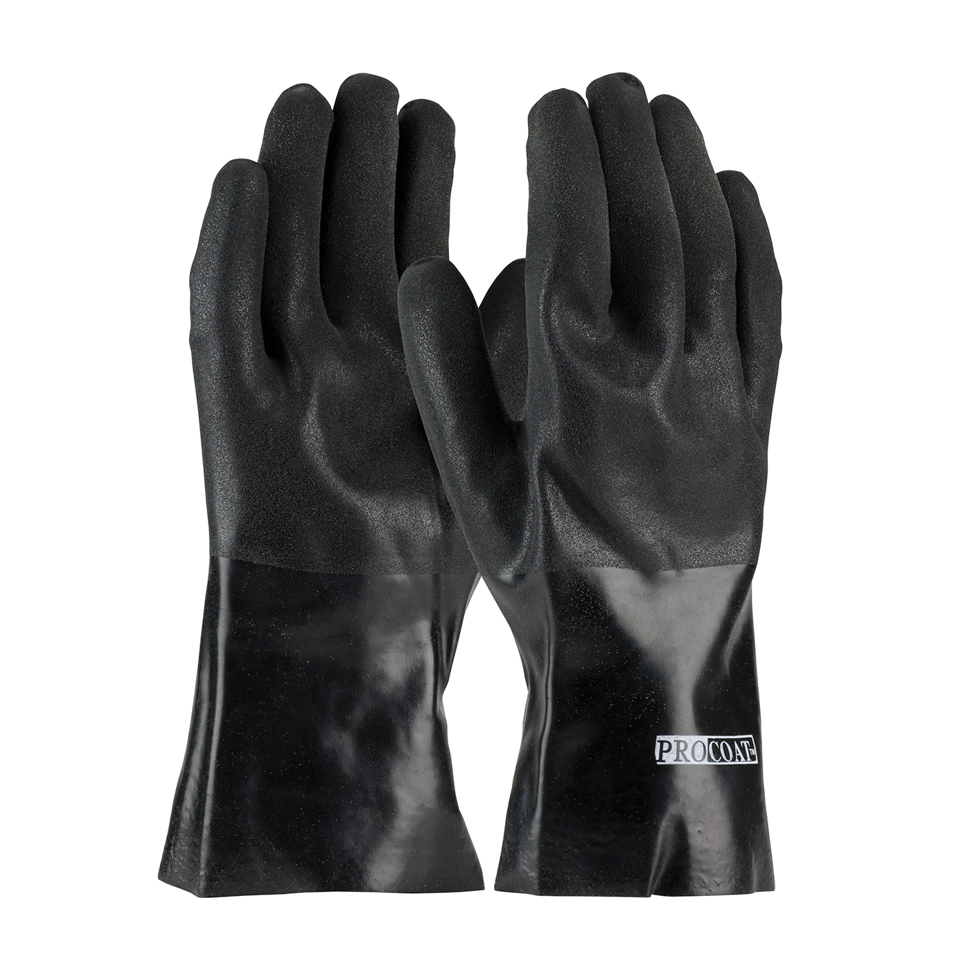 PIP® ProCoat® 58-8130DD Double Dipped Men's Coated Gloves, Universal, Cotton/PVC, Black, Cotton Interlock Knit Lining, 12 in L, Resists: Abrasion, Cut, Puncture and Tear, Supported Support, Gauntlet Cuff