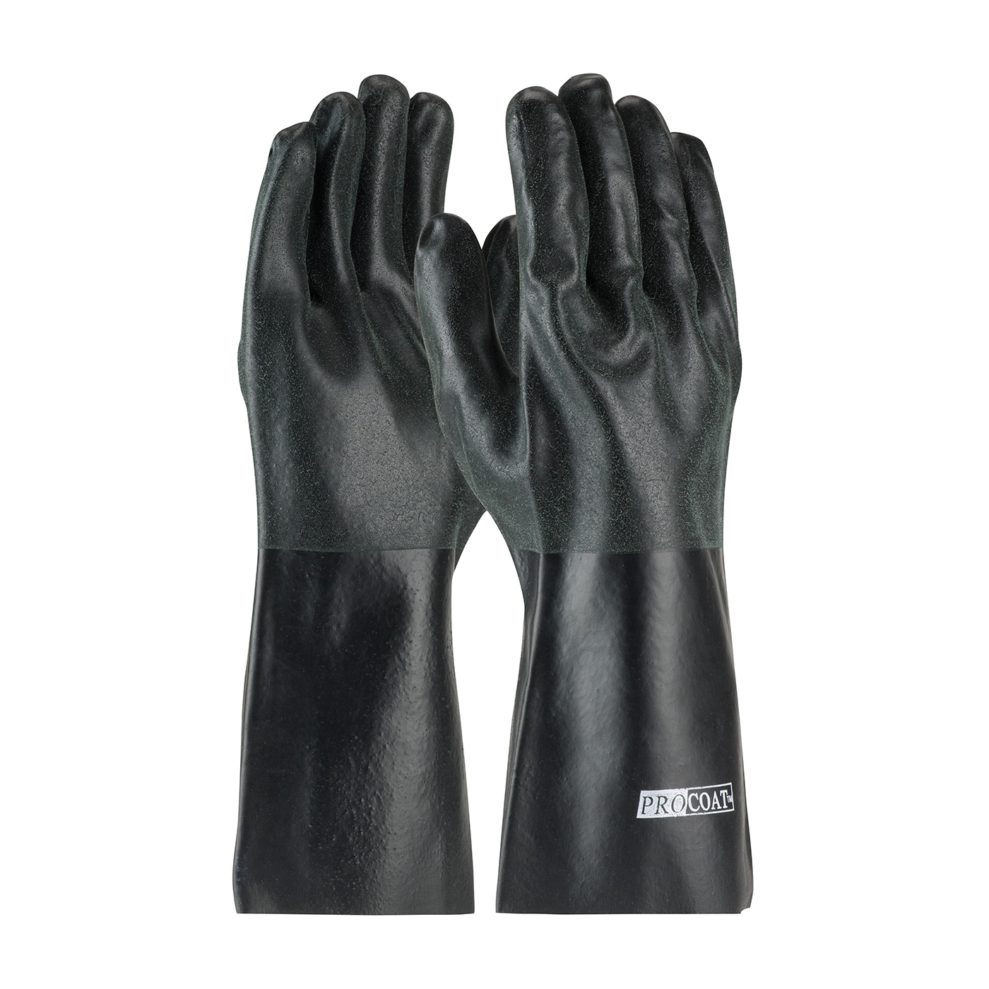 PIP® ProCoat® 58-8140DD Double Dipped Men's Coated Gloves, Universal, Cotton/PVC, Black, Cotton Interlock Knit Lining, 14 in L, Resists: Abrasion, Cut, Liquid and Oil, Supported Support, Gauntlet Cuff
