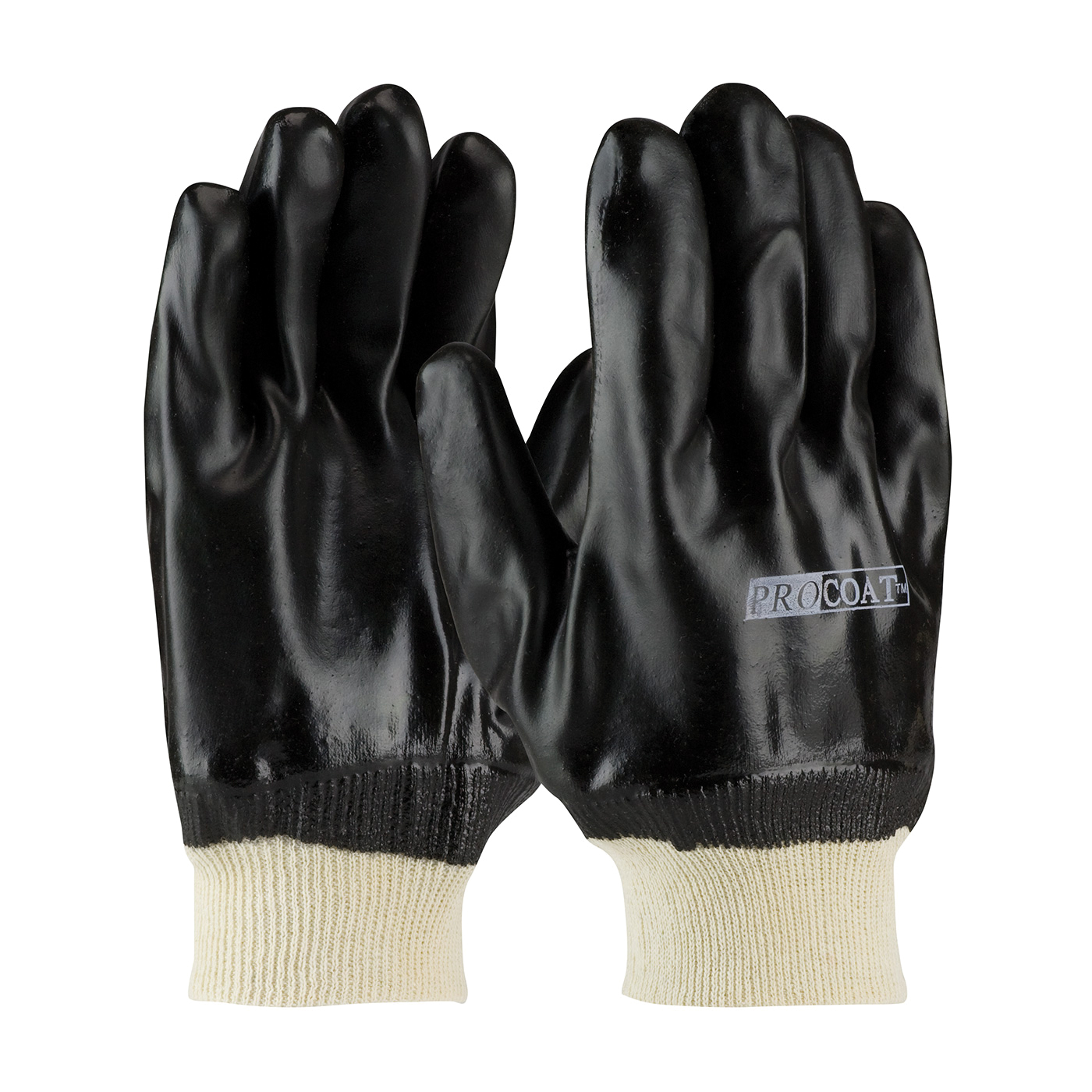 PIP® ProCoat® 58-8215DD Double Dipped Men's Chemical-Resistant Gloves, Universal, Cotton/PVC, Black, Jersey Lining, 14 in L, Resists: Abrasion, Liquid, Oil and PetroChemical, Supported Support, Knit Wrist Cuff