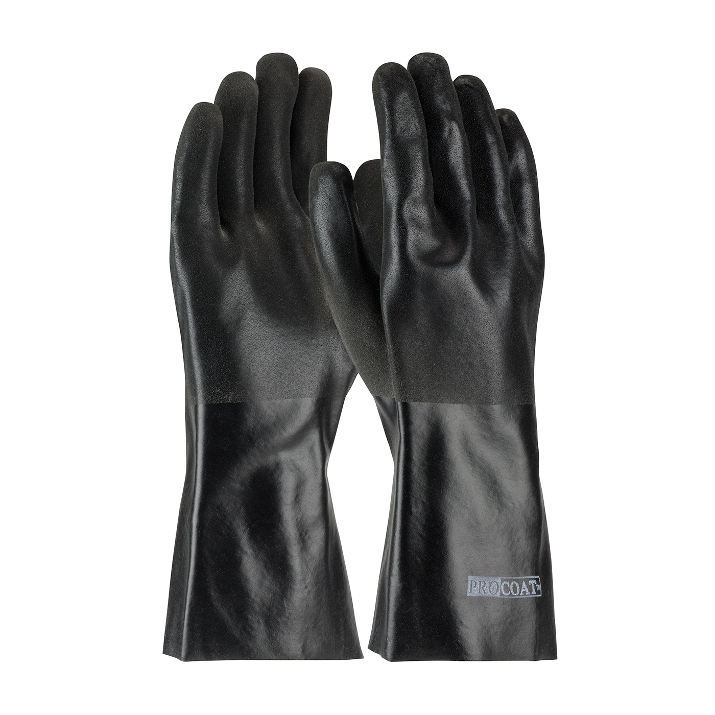 PIP® ProCoat® 58-8240DD Double Dipped Men's Coated Gloves, Universal, Cotton/PVC, Black, Jersey Lining, 13.8 in L, Resists: Abrasion, Liquid and Oil, Supported Support, Gauntlet Cuff