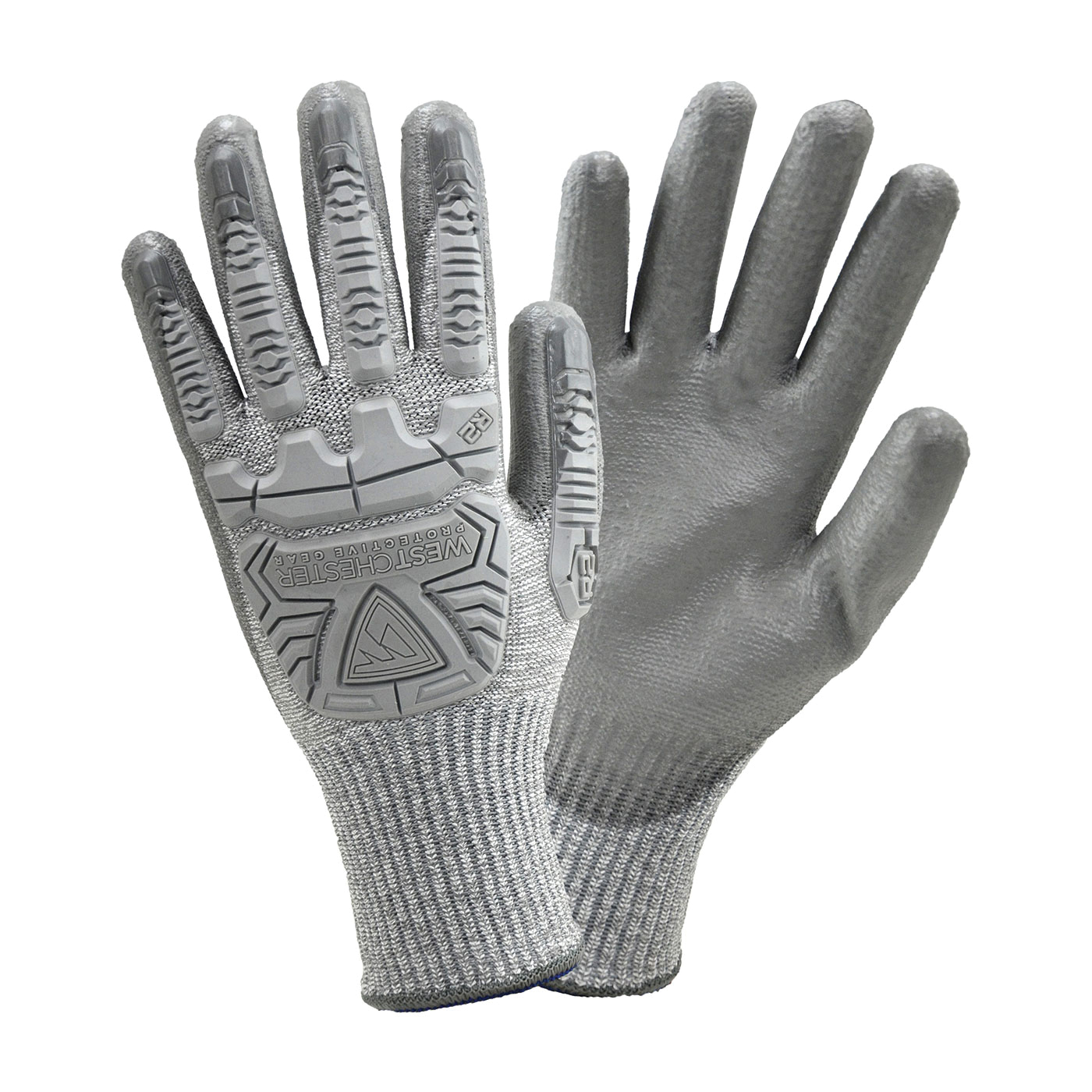 PIP® 710HGUB/M Machine Washable R2 Silver Fox RuggedRigger Cut Resistant Gloves, M, Polyurethane Coating, HPPE Fiber/TPR, Rib Knit Cuff, Resists: Abrasion and Cut, ANSI Cut-Resistance Level: A4