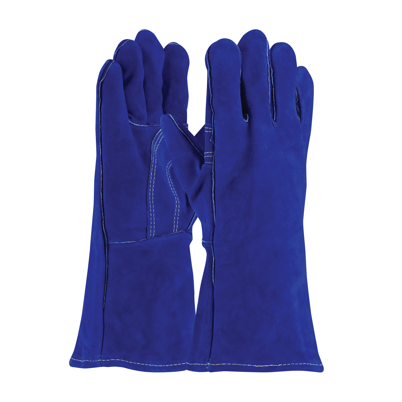 PIP® Blue Bison™ 73-7007RHO Welding Gloves, L, Split Cowhide Leather, Blue, Cotton Lining, Gauntlet Cuff, 13-1/2 in L, 1.2 mm THK Glove Material