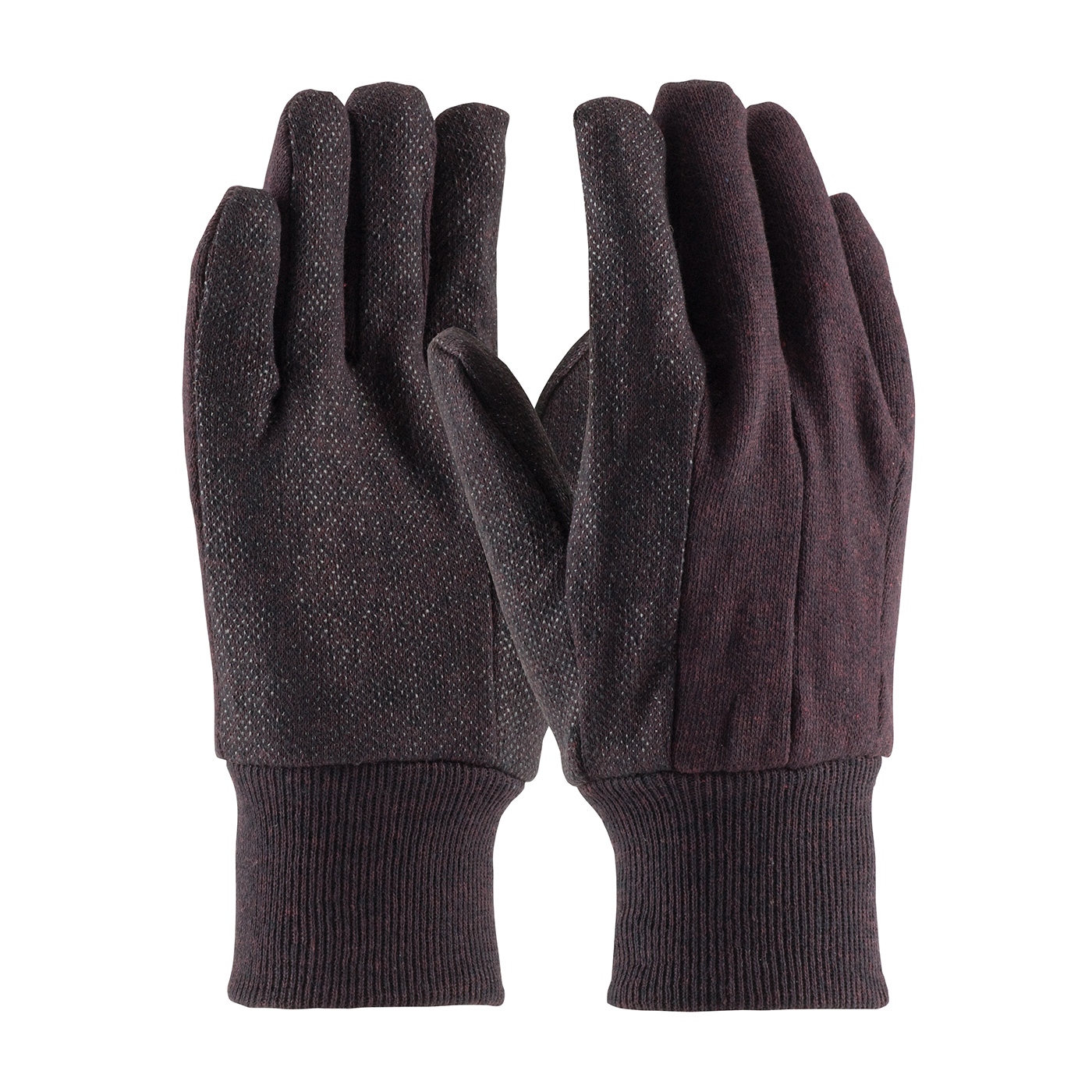 PIP® 95-809PD Regular Weight General Purpose Gloves, Fabric/Work, Clute Cut/Full Finger/Straight Thumb Style, Universal, PVC Palm, Cotton/Jersey/Polyester, Brown, Knit Wrist Cuff, PVC Coating, Resists: Abrasion and Cut, Cotton/Polyester Lining