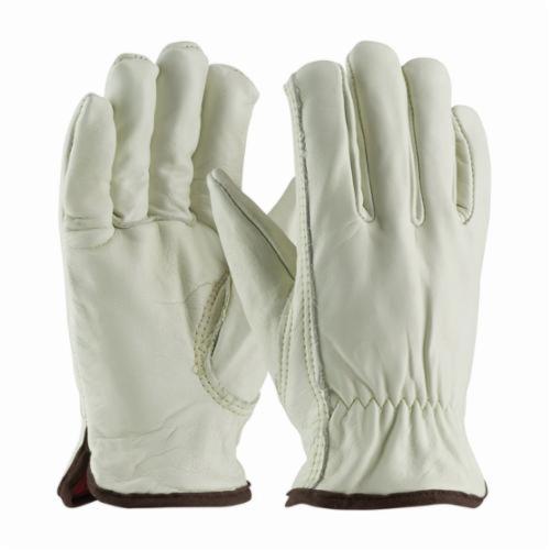PIP® 77-268 Premium Grade General Purpose Gloves, Cold Protection/Drivers, Top Grain Cowhide Leather Palm, Top Grain Cowhide Leather, Natural, Slip-On Cuff, Uncoated Coating, Resists: Abrasion, Red Thermal Lining, Keystone Thumb