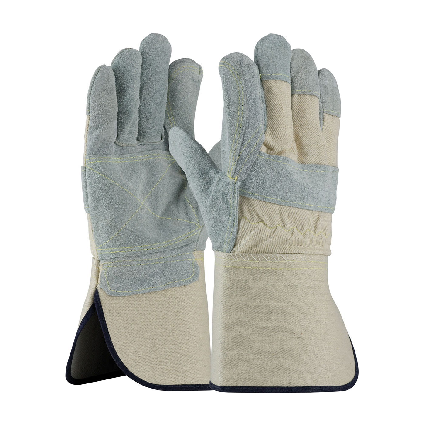 PIP® 80-8866/XL Heavy Side Men's General Purpose Gloves, Leather Palm, Gunn Cut/Full Finger/Wing Thumb Style, XL, Split Cowhide Leather Palm, Cotton/Kevlar®/Split Cowhide Leather, Gray/Natural, Gauntlet/Rubberized Cuff, Uncoated Coating, Cotton Lining