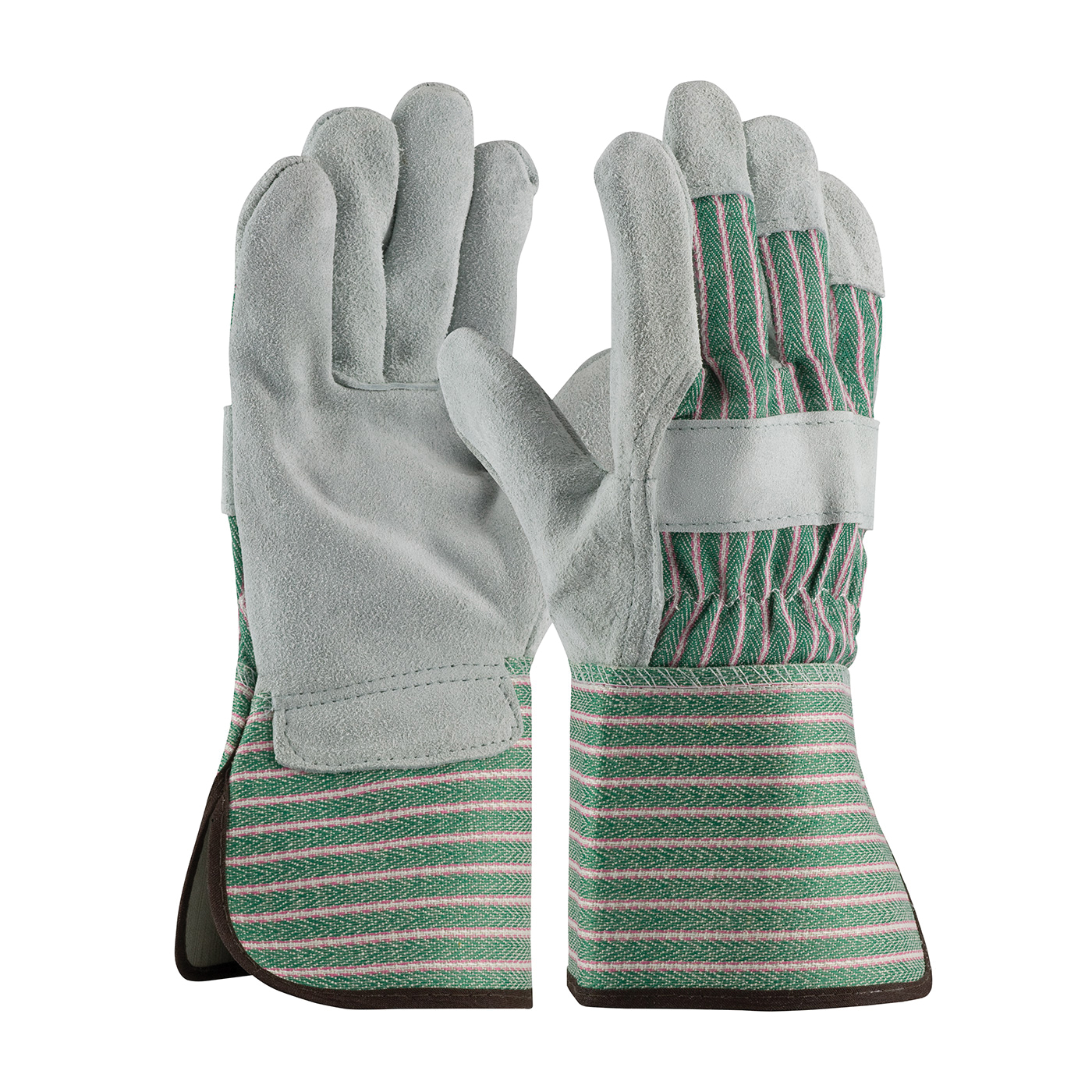 PIP® 83-6663/S Bronze 83-6663 B-Grade General Purpose Gloves, Leather Palm, Gunn Cut with Wing Thumb Style, S, Shoulder Split Cowhide Leather Palm, 75% Cowhide Leather/25% Cotton, Green/Gray/Pink, Gauntlet/Rubberized Cuff, Uncoated Coating, Cotton Lining