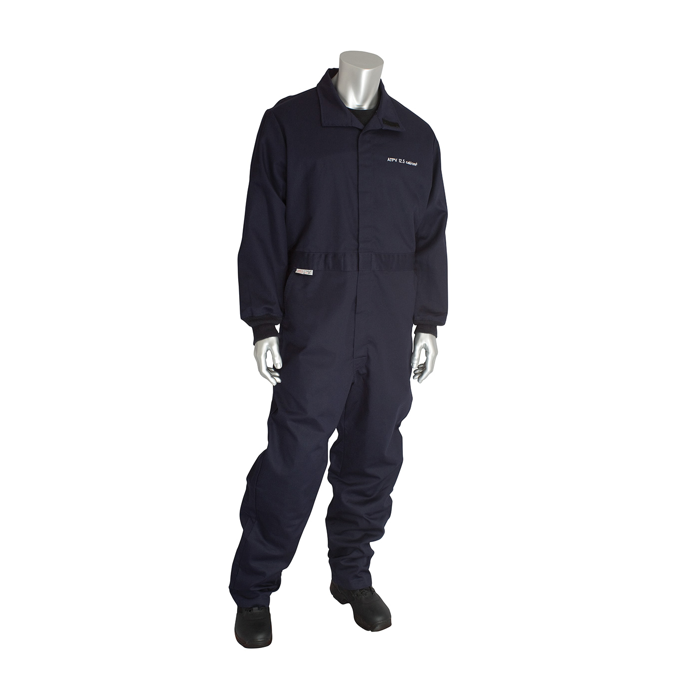 PIP® 9100-2170D/4X Flame Resistant Coverall, 4XL, Navy, 90% Cotton/10% Nylon/FR Twill Weave, 60 to 62 in Chest, 32 in L Inseam