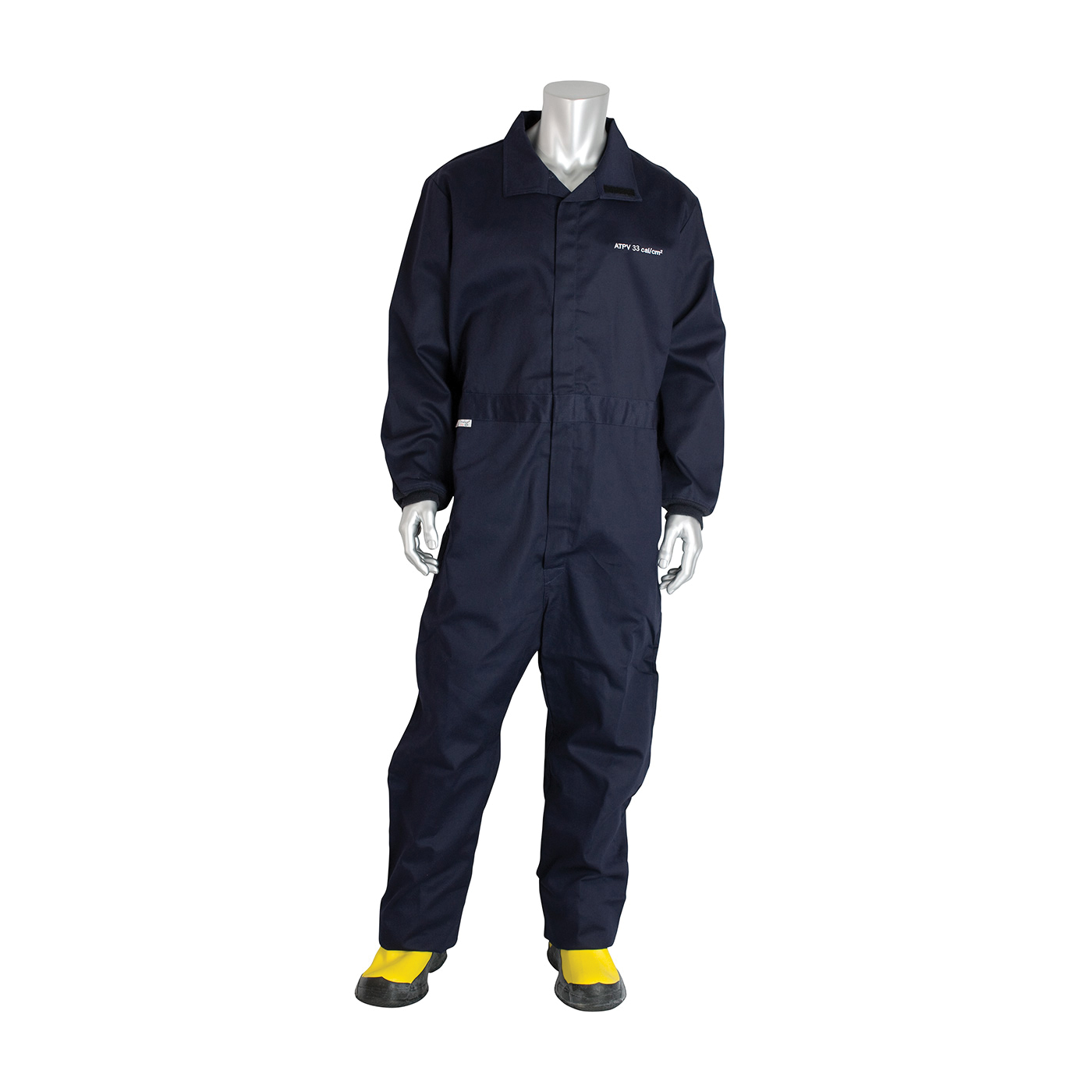 PIP® 9100-52758/2XL Flame Resistant Coverall, 2XL, Navy, 88% Cotton/12% Nylon, 52 to 54 in Chest, 32 in L Inseam