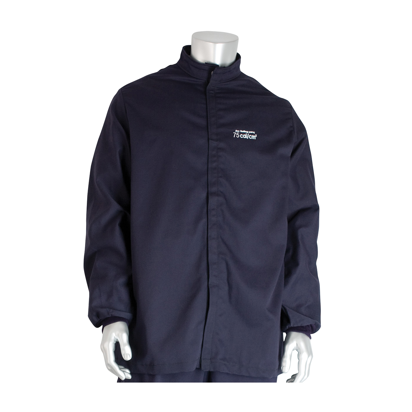 PIP® 9100-75000/L Arc and Flame Resistant Jacket, L, Navy, Westex® UltraSoft® 88% Cotton 12% High Tenacity Nylon, 44 to 46 in Chest, Resists: Arc and Flame, ASTM F1506-10a, ASTM F2178-12