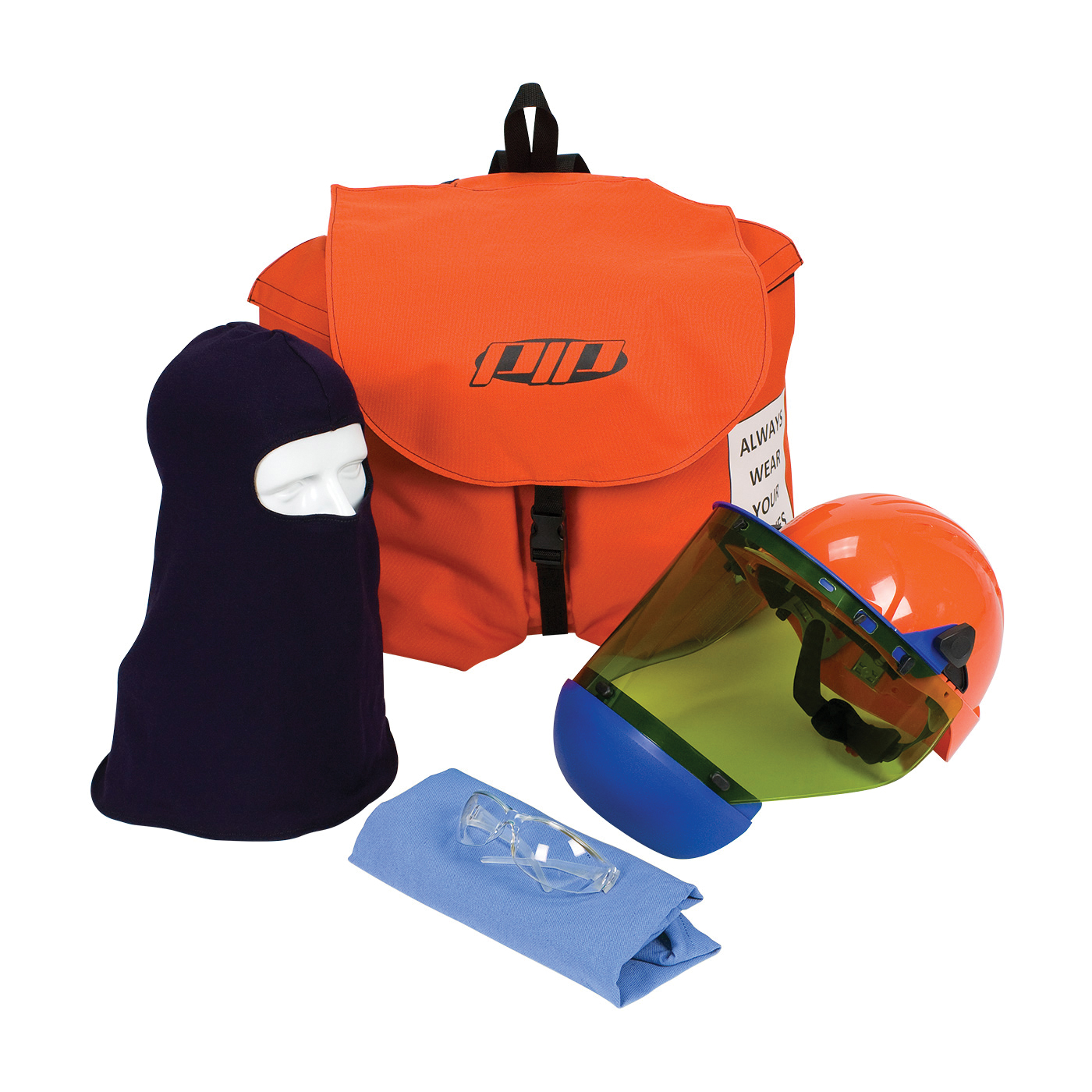 PIP® 9150-52500 Arc Flash Kit, Hazard Risk Category (HRC): 2, Hood/Face Shield Max Arc Flash Protection: 12 cal/sq-cm, Garment Max Arc Flash Protection: 12 cal/sq-cm, NFPA 70E-2018, Hard Hat Head/Face Protection, Universal