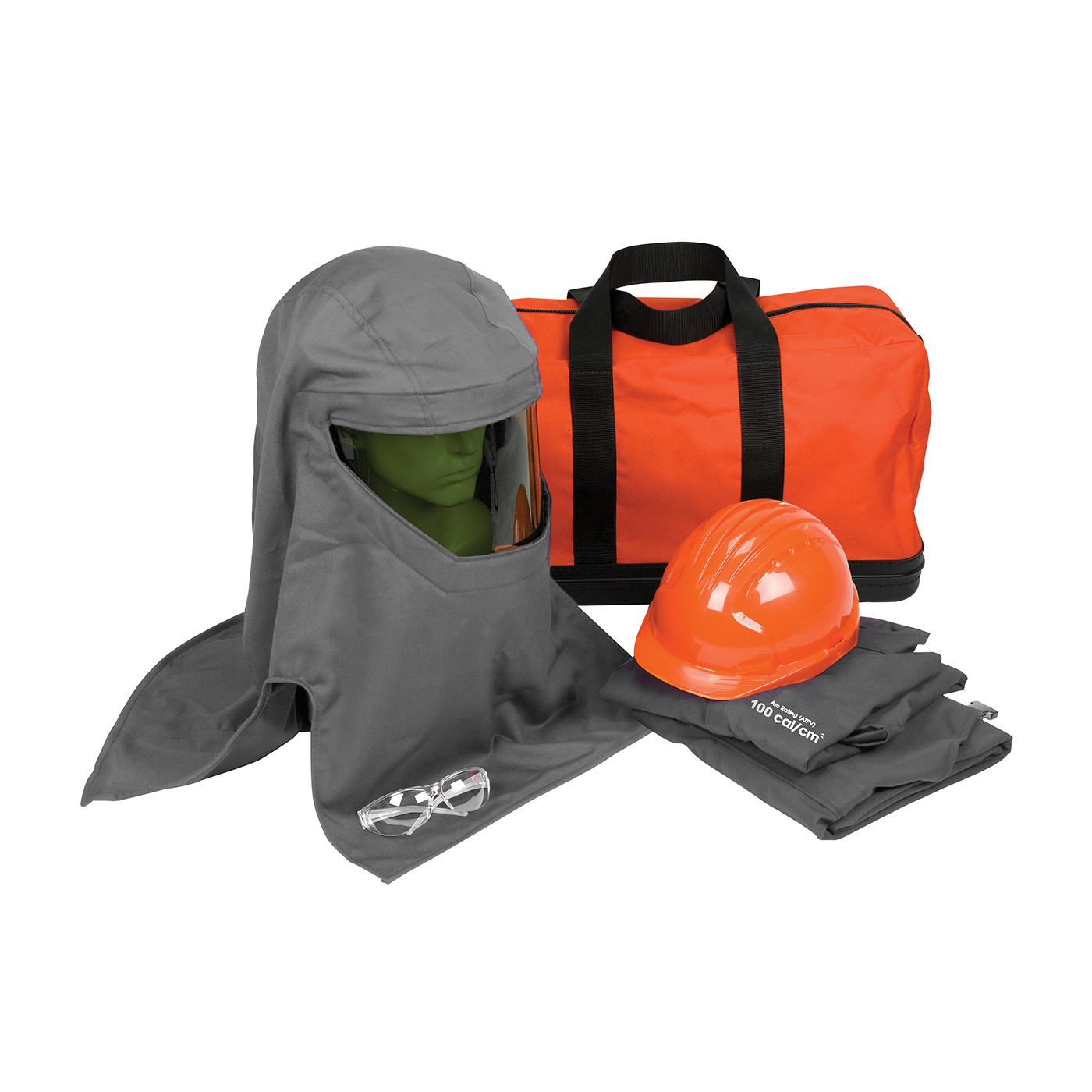 PIP® 9150-52730/XL Arc Flash Kit, Hazard Risk Category (HRC): 4, Hood/Face Shield Max Arc Flash Protection: 100 cal/sq-cm, Garment Max Arc Flash Protection: 100 cal/sq-cm, NFPA 70E-2018, Arc Hood/Hard Hat Head/Face Protection, XL