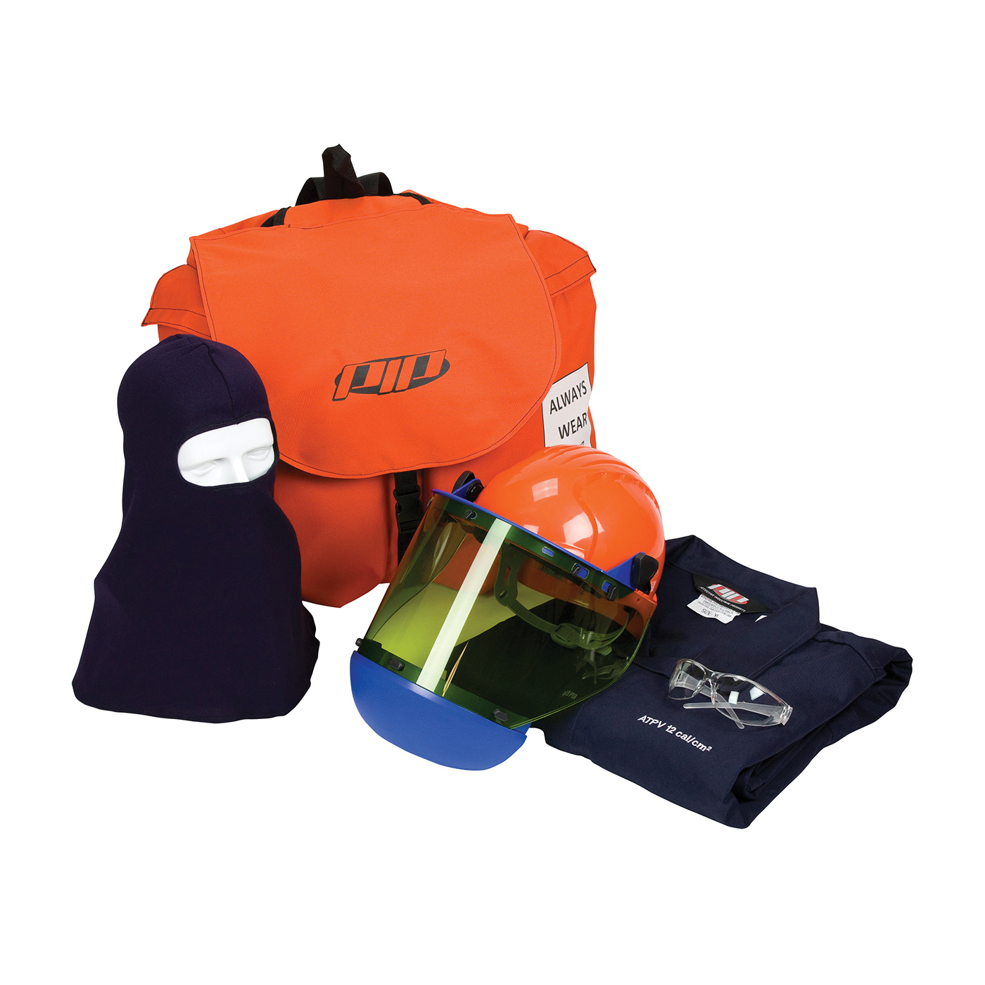 PIP® 9150-5488EB/3X Arc Flash Kit, Hazard Risk Category (HRC): 2, Hood/Face Shield Max Arc Flash Protection: 12 cal/sq-cm, Garment Max Arc Flash Protection: 12 cal/sq-cm, Specifications Met: NFPA 70E-2018, Arc Shield/Hard Hat Head/Face Protection