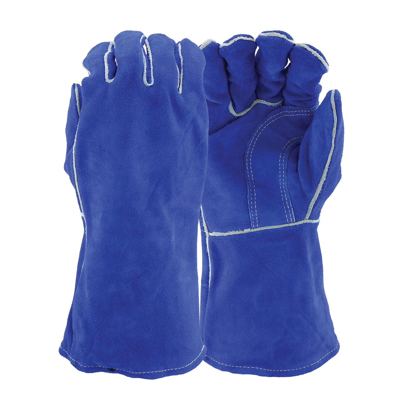 PIP® 945 Premium Grade Welders Gloves, L, Kevlar® Thread/Split Cowhide Leather, Blue, Cotton Sock Lining, Gauntlet Cuff, 14 in L