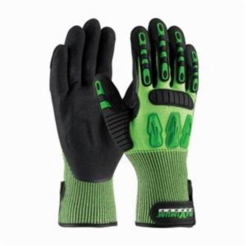 PIP® TuffMax3™ 120-5130 High Performance General Purpose Gloves, Mechanics, Nitrile Palm, HPPE/Nitrile, Black/Green, Continuous Knit Wrist Cuff, Nitrile Coating, Resists: Abrasion, Cold, Puncture and Tear, Extended Wrist