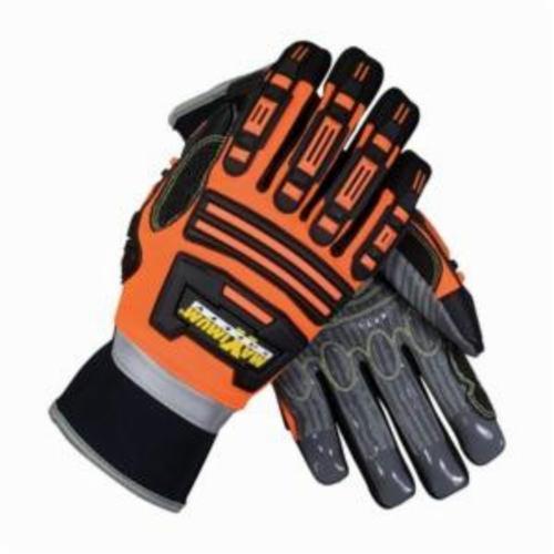 PIP® Roustabout™ II 120-5300 High Performance General Purpose Gloves, Mechanics, Synthetic Leather Palm, Synthetic Leather/Spandex®, Black/Hi-Viz Orange, Slip-On Cuff, Resists: Abrasion, Cut, Puncture and Tear, Kevlar® Lining, Reinforced Thumbcrotch