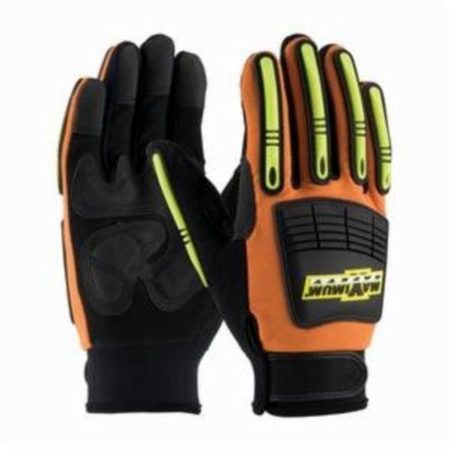 PIP® MOG™ 120-5900 High Performance General Purpose Gloves, Mechanics, Synthetic Leather Palm, Synthetic Leather/Spandex®, Black/Hi-Viz Orange, Slip-On Cuff, Resists: Abrasion, Cut, Puncture and Tear