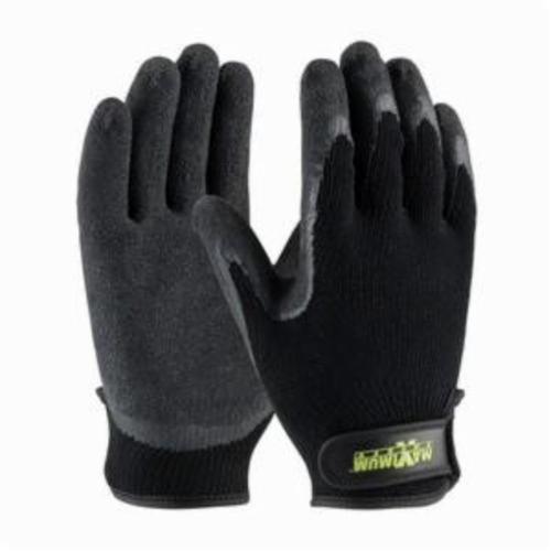 PIP® 39-C1375 General Purpose Gloves, Coated, Latex Palm, Latex/Polyester, Black, Hook and Loop Cuff, Latex Coating, Resists: Abrasion, Cut, Puncture and Tear, Unlined Lining, Seamless Knit