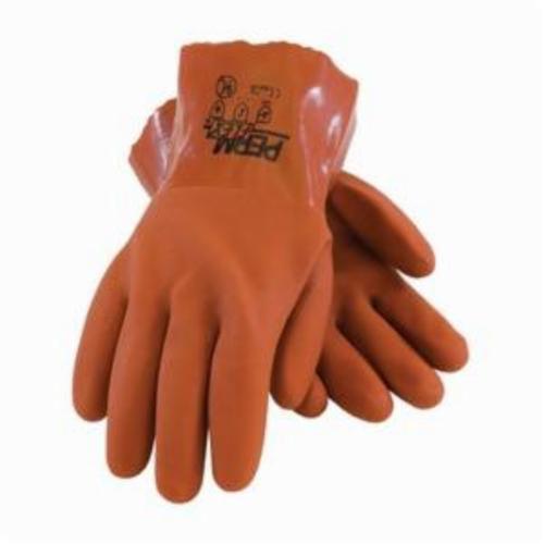 PIP® PermFlex® 58-8650 Chemical Resistant Gloves, Cotton/PVC, Orange, 10 in L, Resists: Abrasion, Cut, Cold, Liquid, Puncture and Tear, Supported Support, Gauntlet/Pinked Cuff