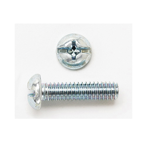 Peco 38X1RHCMSZJ Machine Screw, 3/8-16, 1 in OAL, Steel, Round Head, Zinc Plated, Phillips®/Slotted Drive