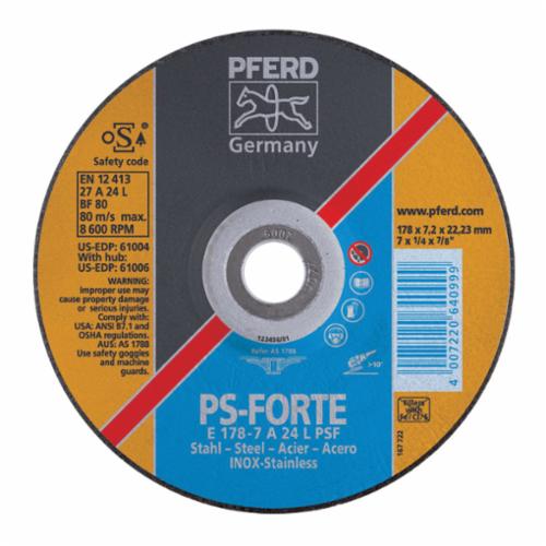 PFERD Universal Line PS-FORTE 61000 Depressed Center Wheel, 4 in Dia x 1/4 in THK, 5/8 in Center Hole, 24 Grit, Aluminum Oxide Abrasive