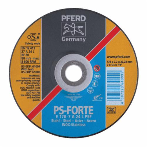 PFERD Universal Line PS-FORTE 61002 Depressed Center Wheel, 4-1/2 in Dia x 1/4 in THK, 7/8 in Center Hole, 24 Grit, Aluminum Oxide Abrasive