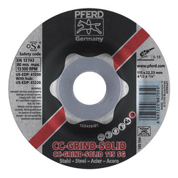PFERD CC-GRIND®-SOLID Performance Line SG 61200 Unthreaded Coated Abrasive Disc, 4-1/2 in Dia