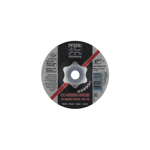 PFERD CC-GRIND®-SOLID Performance Line SG 61203 Unthreaded Coated Abrasive Disc, 7 in Dia