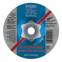 PFERD CC-GRIND®-SOLID Performance Line SG 61218 Unthreaded Coated Abrasive Disc, 7 in Dia