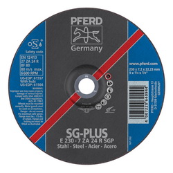 PFERD Special Line SG-PLUS 61557 Depressed Center Wheel, 9 in Dia x 1/4 in THK, 7/8 in Center Hole, 24 Grit, Aluminum Oxide/Zirconia Alumina Abrasive