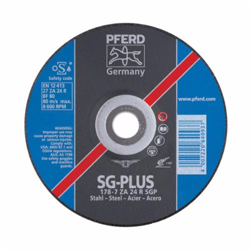 PFERD Special Line SG-PLUS 61560 Depressed Center Wheel, 4-1/2 in Dia x 1/4 in THK, 24 Grit, Aluminum Oxide/Zirconia Alumina Abrasive
