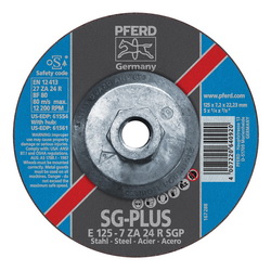 PFERD Special Line SG-PLUS 61561 Depressed Center Wheel, 5 in Dia x 1/4 in THK, 24 Grit, Aluminum Oxide/Zirconia Alumina Abrasive