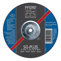 PFERD Special Line SG-PLUS 61564 Depressed Center Wheel, 9 in Dia x 1/4 in THK, 24 Grit, Aluminum Oxide/Zirconia Alumina Abrasive
