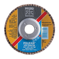 PFERD Polifan® 63052 Universal Line PSF-Z Unthreaded Coated Abrasive Flap Disc, 6 in Dia, 7/8 in Center Hole, 60 Grit, Zirconia Alumina Abrasive, Type 27 Flat Disc