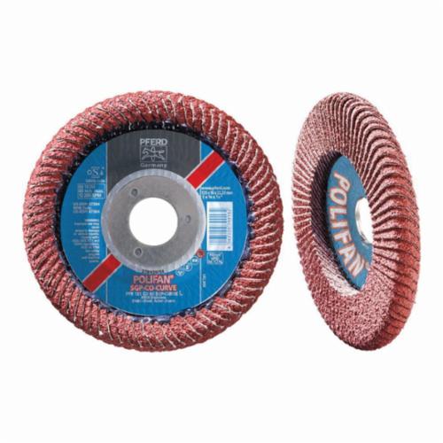 PFERD Polifan® 67197 Special Line SGP CO-CURVE Unthreaded Coated Abrasive Flap Disc, 5 in Dia, 7/8 in Center Hole, 60 Grit, Ceramic Oxide Abrasive, Type PFR/Radial Disc
