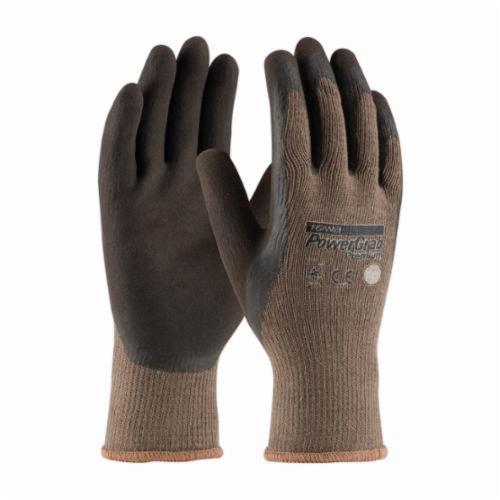 PIP® PowerGrab™ Premium 39-C1500 General Purpose Gloves, Coated, Latex Palm, Cotton/Polyester/Natural Rubber Latex, Brown, Continuous Knit Wrist Cuff, Latex Coating, Resists: Abrasion, Cut, Puncture and Tear, Cotton/Polyester Lining