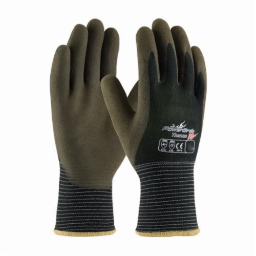 PIP® PowerGrab™ Thermo 41-1430 Insulated General Purpose Gloves, Coated/Cold Protection, Latex Palm, Acrylicatex/Polyester, Black/Brown/Tan, Knit Wrist Cuff, Latex Coating, Resists: Abrasion, Cut, Puncture and Tear, Acrylic/Nylon Lining, Full Finger