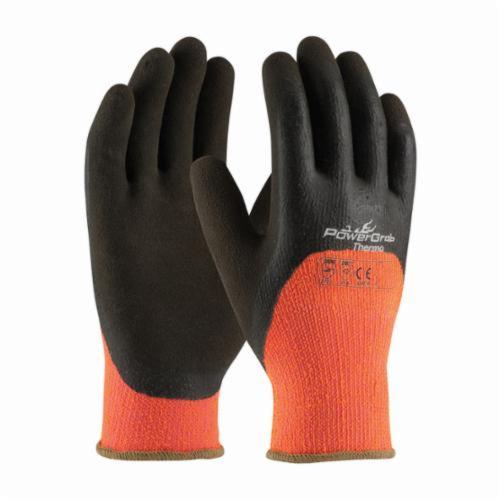 PIP® PowerGrab™ Thermo 41-1475 High Visibility General Purpose Gloves, Coated/Cold Protection, Latex Palm, Terrycloth, Brown/Orange/Tan, Continuous Knit Wrist Cuff, Latex Coating, Resists: Abrasion, Cut, Puncture and Tear, Acrylic Lining, Full Finger