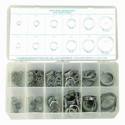 Precision Brand® 12900 Snap Ring Assortment, 1/4 to 1-1/4 in, 300 Pieces, Spring Steel, Zinc Plated