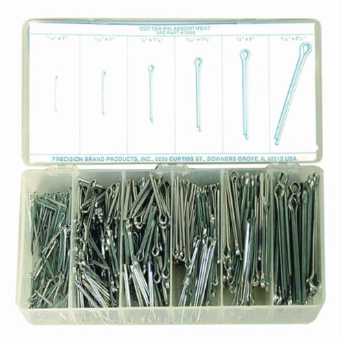 Precision Brand® 12905 Cotter Pin Assortment, 600 Pieces, Low Carbon Steel, Plated