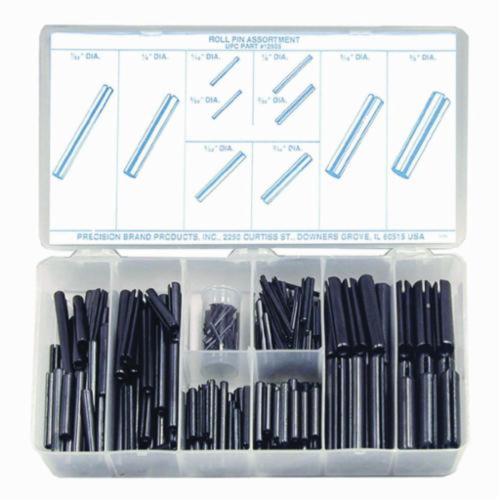 Precision Brand® 12990 Roll Pin Assortment, 300 Pieces, Spring Steel, Plain