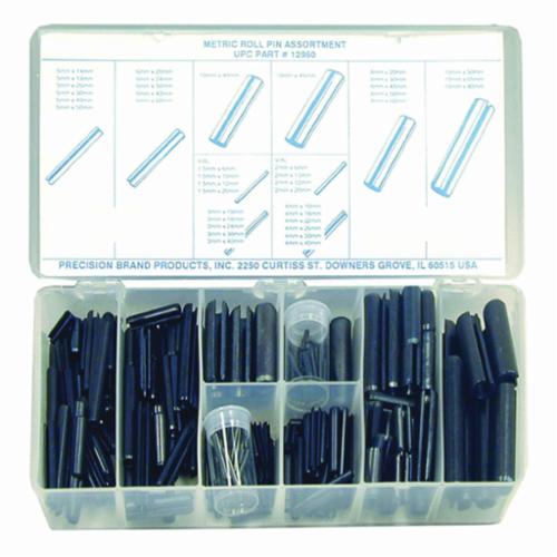 Precision Brand® 12960 Roll Pin Assortment, 287 Pieces, Spring Steel, Plain